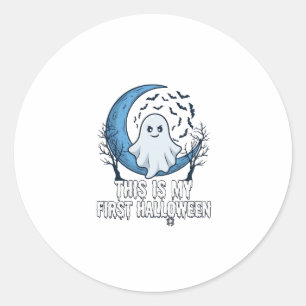 Is First Halloween Ghost Crescent Moon Bats_1 Classic Round Sticker