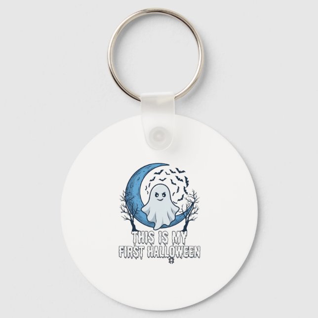 Is First Halloween Ghost Crescent Moon Bats_1 Key Ring (Front)