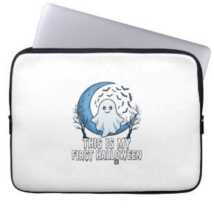 Is First Halloween Ghost Crescent Moon Bats_1 Laptop Sleeve