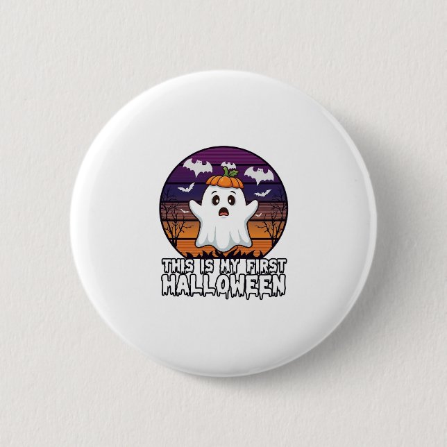Is First Halloween Ghost Pumpkin Hat Bats_1 6 Cm Round Badge (Front)
