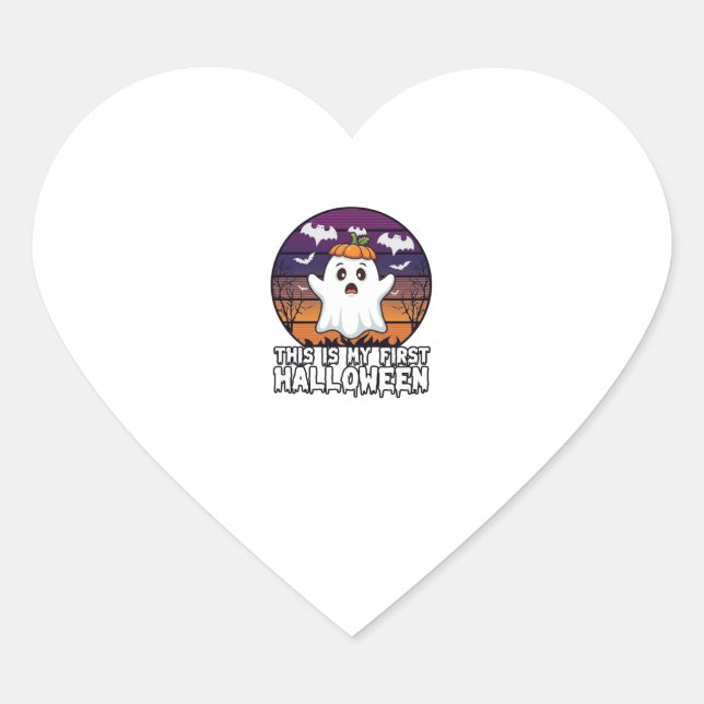 Is First Halloween Ghost Pumpkin Hat Bats_1 Heart Sticker (Front)
