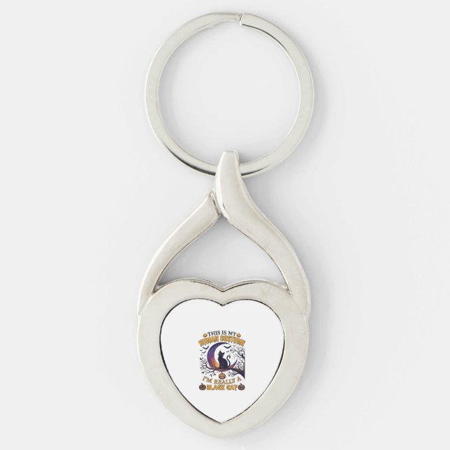 Is Human Costume Black Cat Halloween Moon_1 Key Ring (Front)