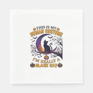 Is Human Costume Black Cat Halloween Moon_1 Napkin