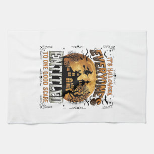 Is Human Costume French Bulldog Pumpkin Halloween_ Tea Towel