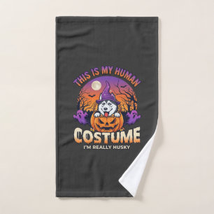 Is Human Costume Husky Pumpkin Halloween Ghosts_1 Hand Towel