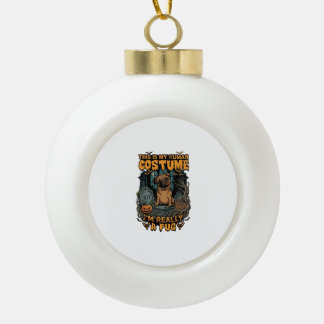 Is Human Costume Pug Halloween Pumpkin Tombstone_1 Ceramic Ball Christmas Ornament