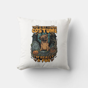 Is Human Costume Pug Halloween Pumpkin Tombstone_1 Cushion