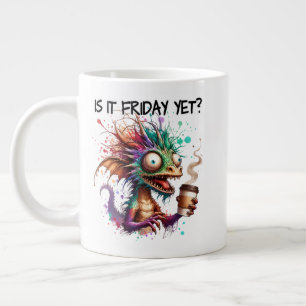 Is It Friday Yet? Frazzled Coffee Drinking Dragon Large Coffee Mug