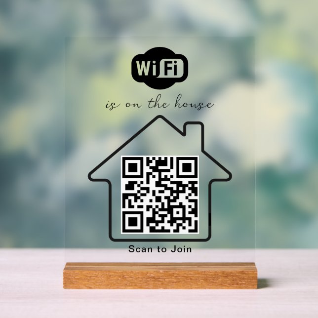 Is On The House | Modern Minimalist WiFi QR Code Acrylic Sign (Neutral)