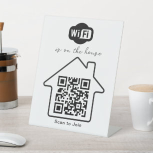 Is On The House   Modern Minimalist WiFi QR Code Pedestal Sign