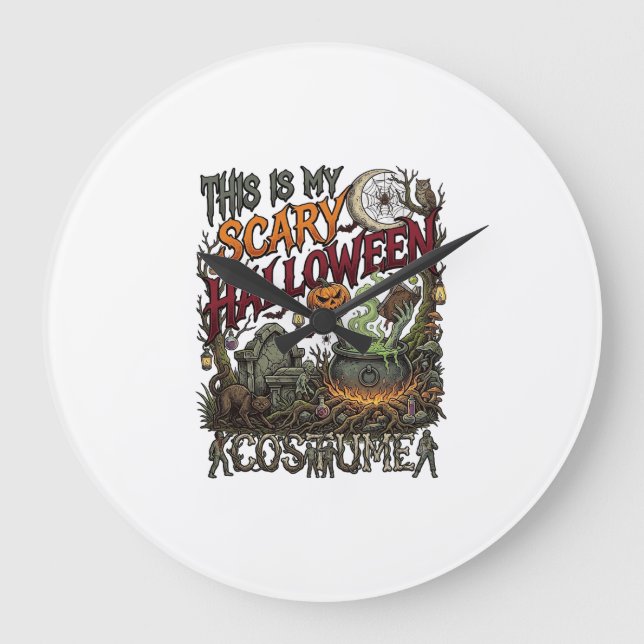 Is Scary Halloween Costume Cauldron Pumpkin Cat_1 Large Clock (Front)