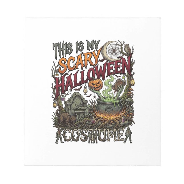 Is Scary Halloween Costume Cauldron Pumpkin Cat_1 Notepad (Front)