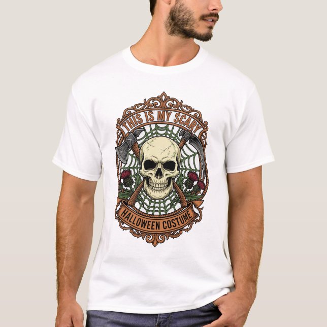 Is Scary Halloween Costume Skull Spider Web T-Shirt (Front)