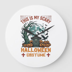 Is Scary Halloween Costume Tombstone Pumpkins Moon Large Clock