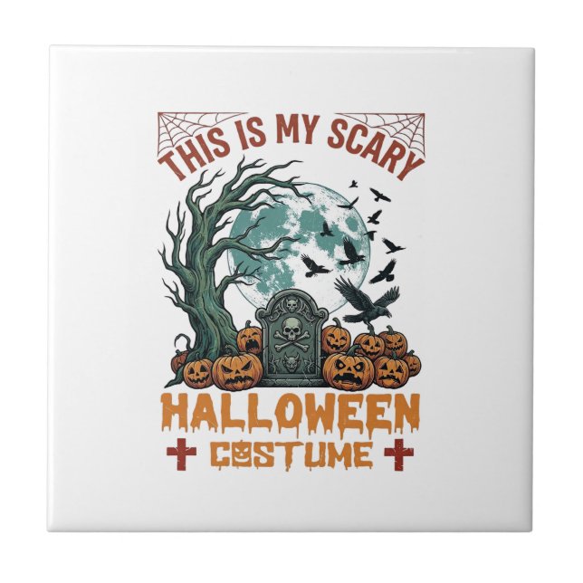 Is Scary Halloween Costume Tombstone Pumpkins Moon Tile (Front)