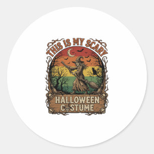 Is Scary Halloween Costume Witch Broom Cat Classic Round Sticker
