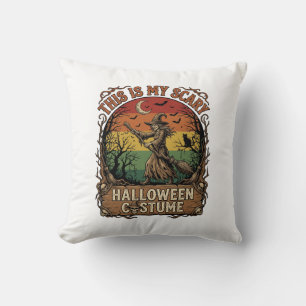 Is Scary Halloween Costume Witch Broom Cat Cushion