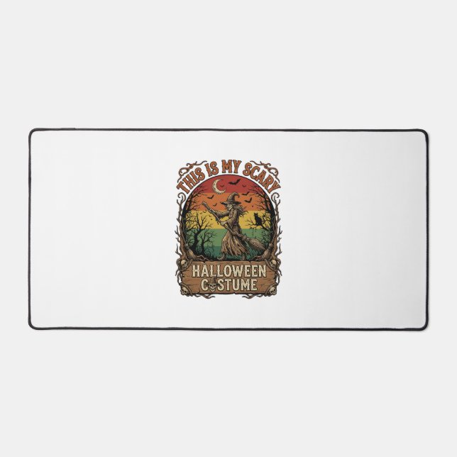 Is Scary Halloween Costume Witch Broom Cat Desk Mat (Front)