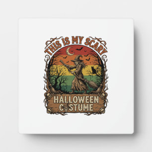 Is Scary Halloween Costume Witch Broom Cat Plaque