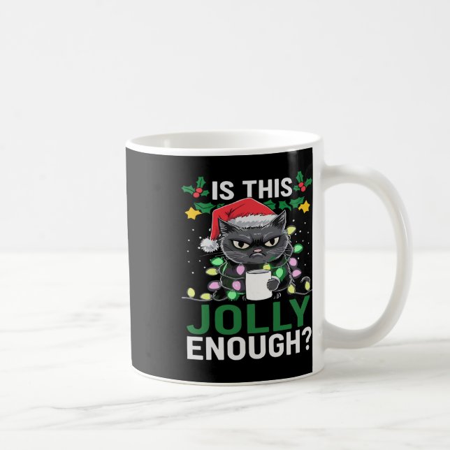 Is This Jolly Enough Black Cat Merry Christmas Tre Coffee Mug (Right)