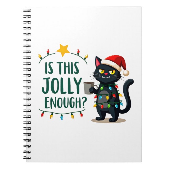 Is This Jolly Enough Black Cat Merry Christmas Tre Notebook (Front)