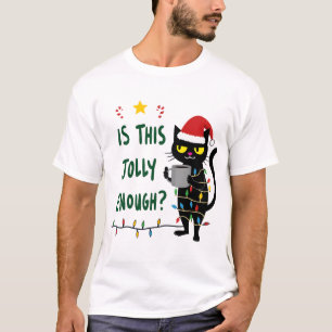 Is This Jolly Enough Black Cat Merry Christmas Tre T-Shirt