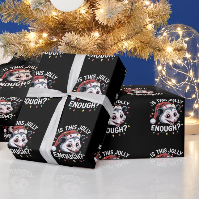 Is This Jolly Enough? Christmas Opossum Sarcastic Wrapping Paper (Holidays)