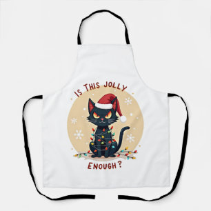 Is This Jolly Enough Funny Black Cat Christmas Tre Apron