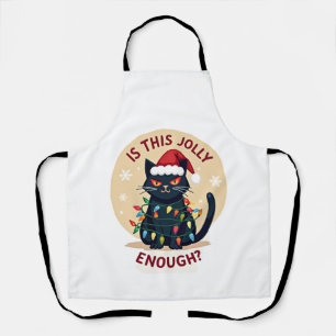 Is This Jolly Enough Funny Black Cat Christmas Tre Apron