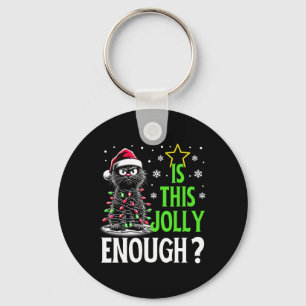 Is This Jolly Enough Funny Black Cat Christmas Tre Key Ring