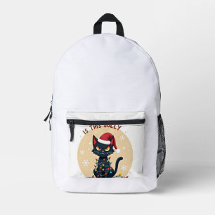 Is This Jolly Enough Funny Black Cat Christmas Tre Printed Backpack