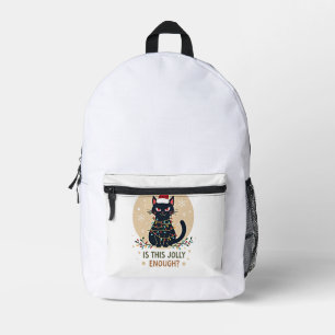 Is This Jolly Enough Funny Black Cat Christmas Tre Printed Backpack