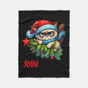 Is This Jolly Enough Funny Cat Christmas Sarcastic Fleece Blanket