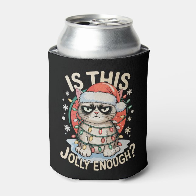 Is This Jolly Enough Funny Cat Christmas Xmas Can Cooler (Can Front)