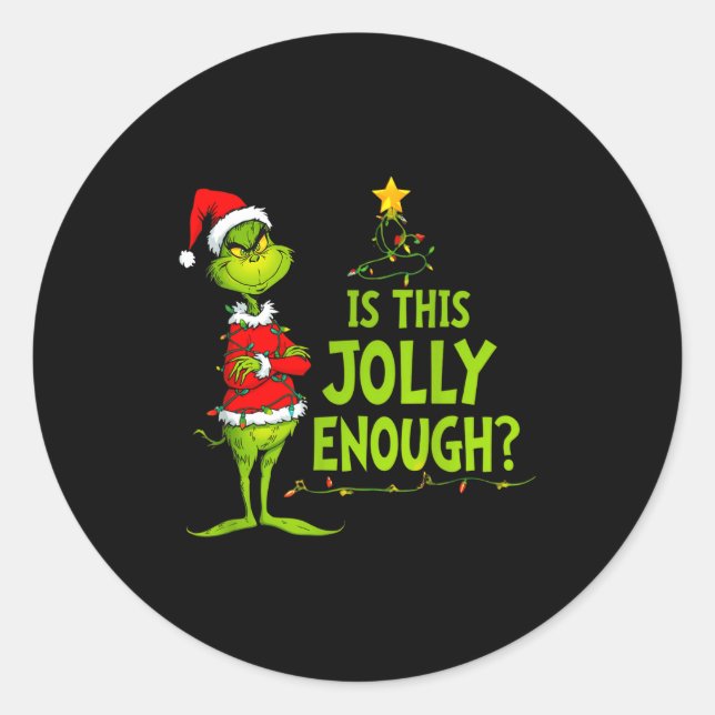 Is This Jolly Enough Funny Christmas Tree Lights H Classic Round Sticker (Front)