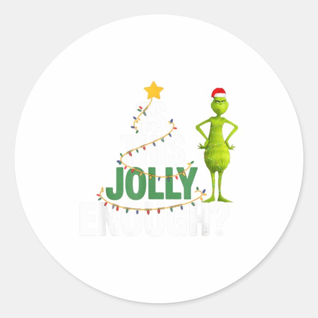 Is This Jolly Enough Funny Christmas Tree Lights H Classic Round Sticker (Front)