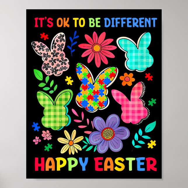 Is to be different autism easter bunny floral poster (Front)