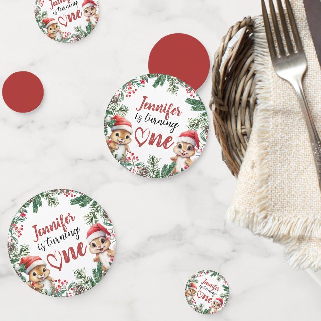 Is Turning One | Squirrel Christmas 1st Birthday  Confetti (Creator Uploaded)