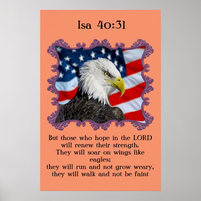 Isa40:31 With A Eagle in front of American flag Poster (Front)