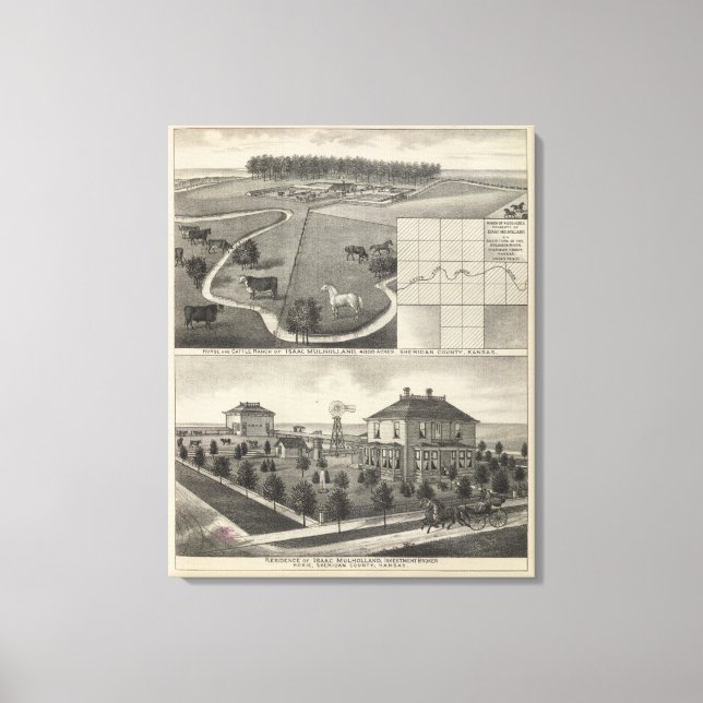 Isaac Mulholland Ranch and Residence, Kansas Canvas Print (Front)