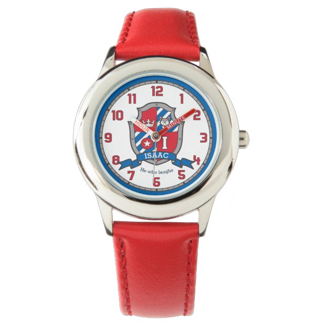 Isaac name meaning letter I crest red blue bird Watch (Front)