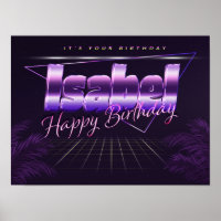 Isabel First Name Retro Purple Poster Birthday
