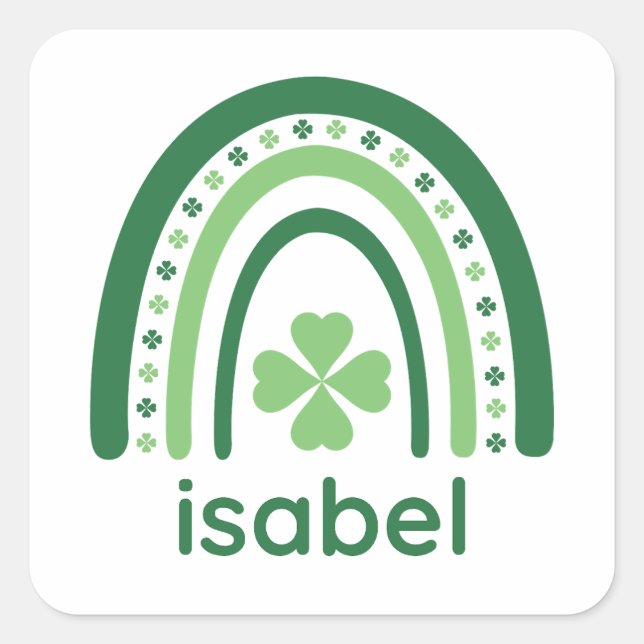 isabel Name Clover Boho Rainbow Square Sticker (Front)