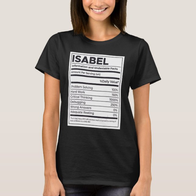 Isabel Nutrition Information Problem Solving Hard  T-Shirt (Front)