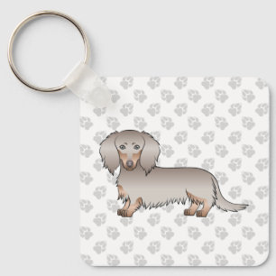 Isabella And Tan Long Hair Dachshund Cartoon Dog Key Ring