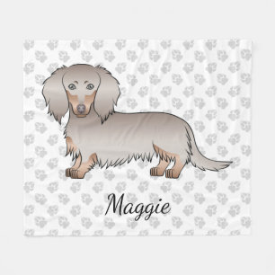 Isabella And Tan Long Hair Dachshund Dog & Paws Fleece Blanket