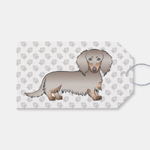 Isabella And Tan Long Hair Dachshund Dog & Paws Gift Tags