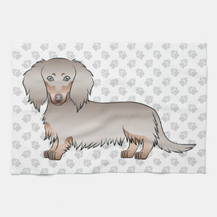 Isabella And Tan Long Hair Dachshund Dog & Paws Tea Towel