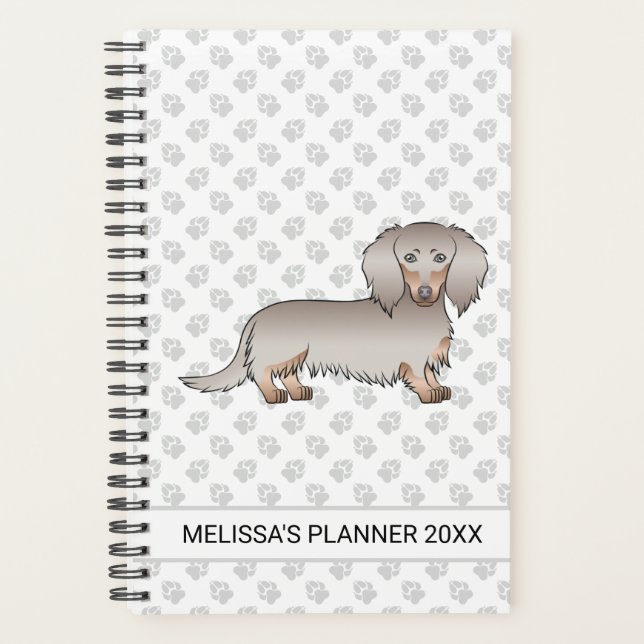Isabella And Tan Long Hair Dachshund Dog & Text Planner (Front)