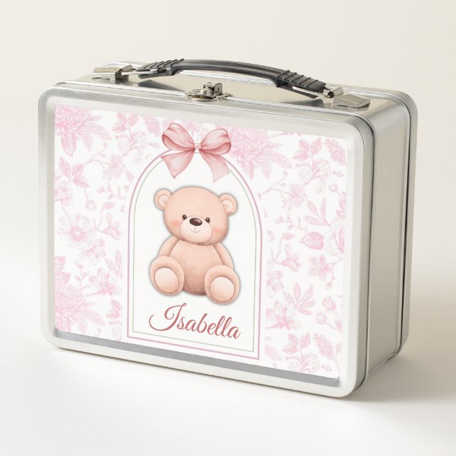 Isabella | Custom Pink Teddy Bear Nursery Design  Metal Lunch Box (Front)